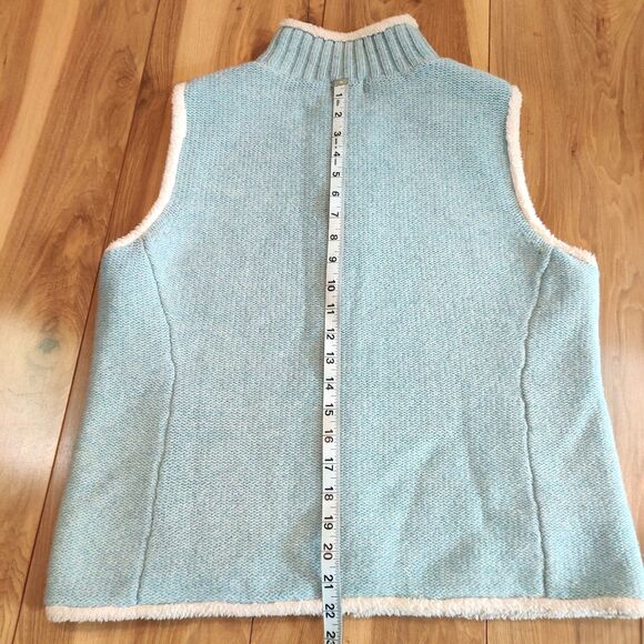 L.L. Bean Women’s Size M Lambs Wool Sweater Vest Sherpa Lined Full Zip Blue - Picture 10 of 11